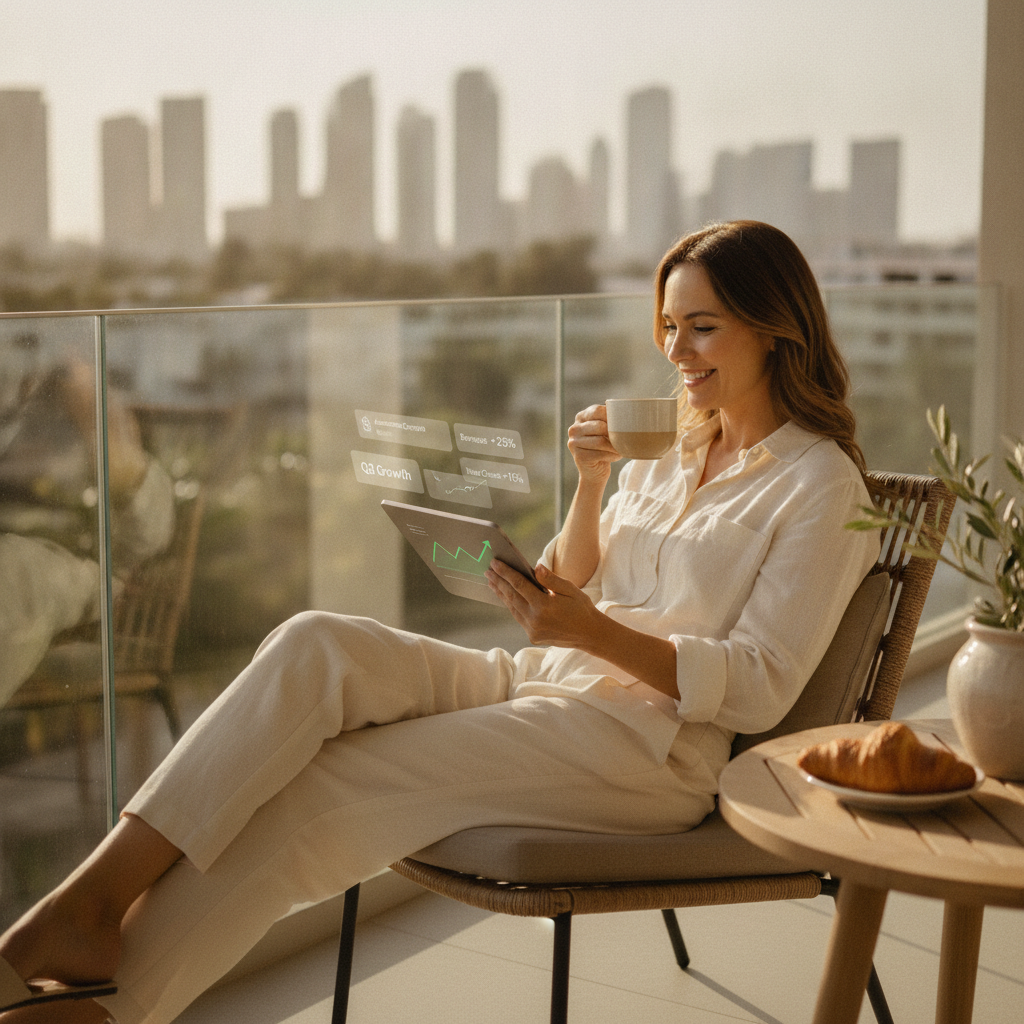 Representing the lifestyle benefit of running a business on autopilot (peace of mind, growth).