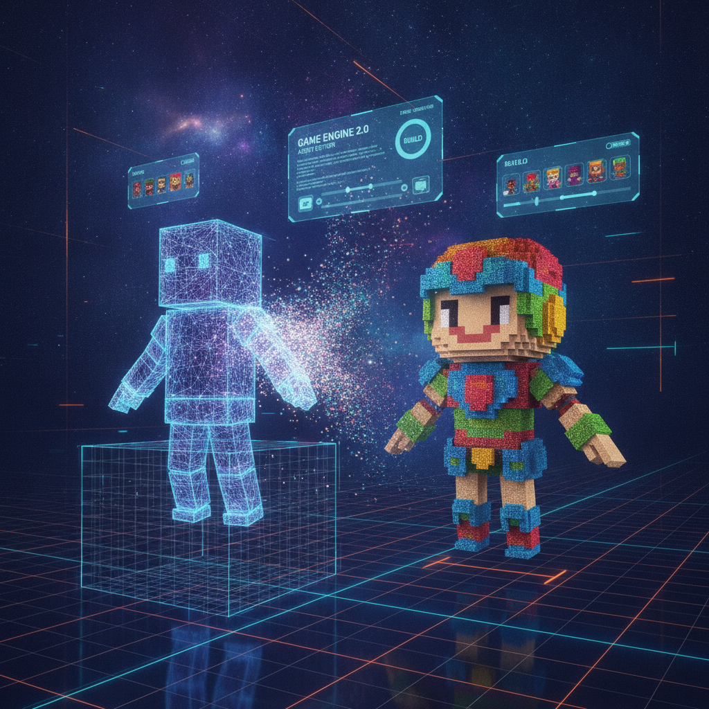 Highlighting the custom voxel engine and development tools used by the studio.