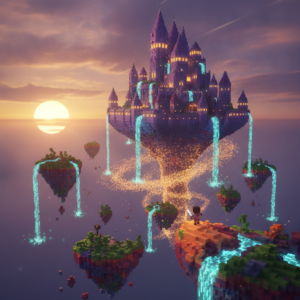 Main hero image at the top of the About Us page, showcasing the studio's signature voxel art style with an epic, adventurous game world scene.