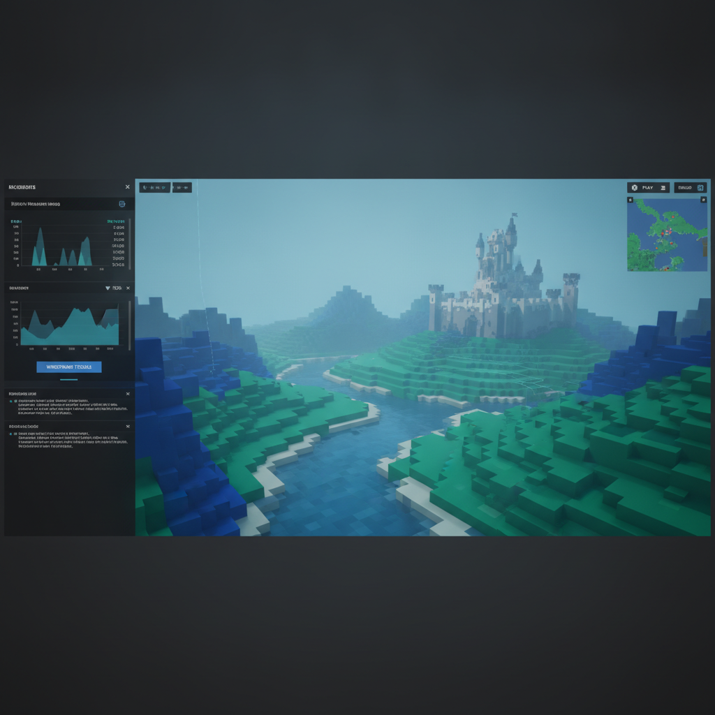 A visually striking hero image showing a custom voxel game engine editor rendering a beautiful, stylized fantasy RPG landscape, balancing technical depth with artistic appeal.