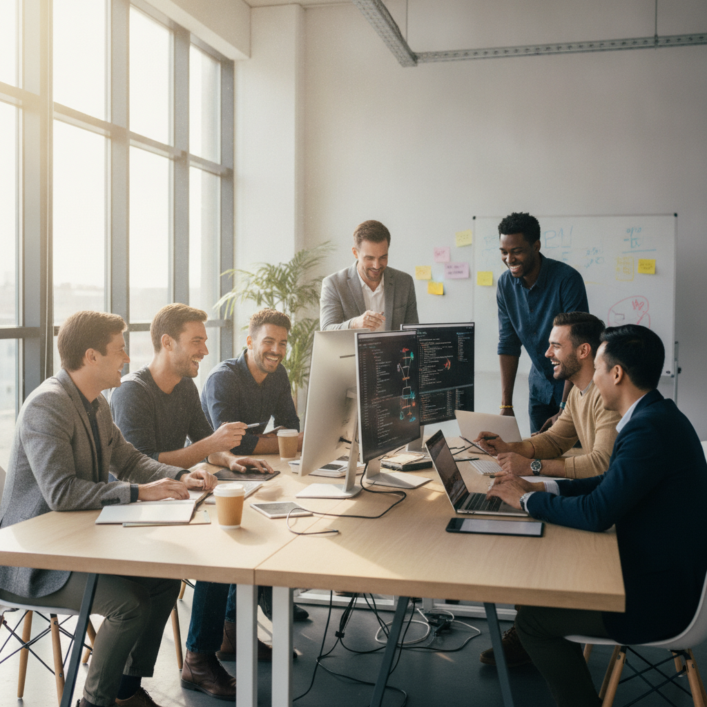 Showcasing the WP Maven team of experts collaborating on automation solutions.